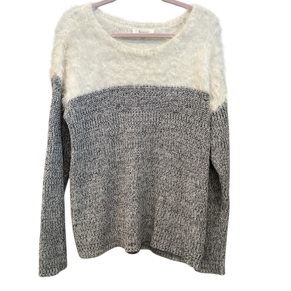 Two by Vince Camuto Eyelash & Marled Knit Sweater Soft Cozy Fuzzy Crewneck Sz L